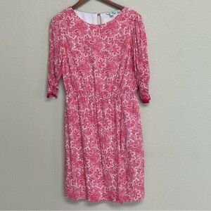 Boden Women’s Dress 12R Red White Paisley Print Half Sleeve Lined Midi Boho